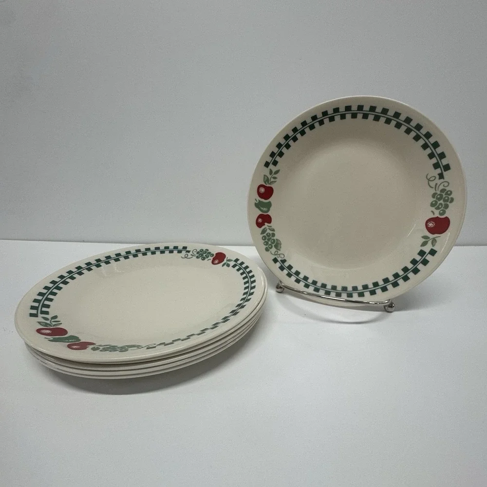 Corelle FARM FRESH  Bread And Butter Plates Green Check Set of 6 Corning 6 3/4